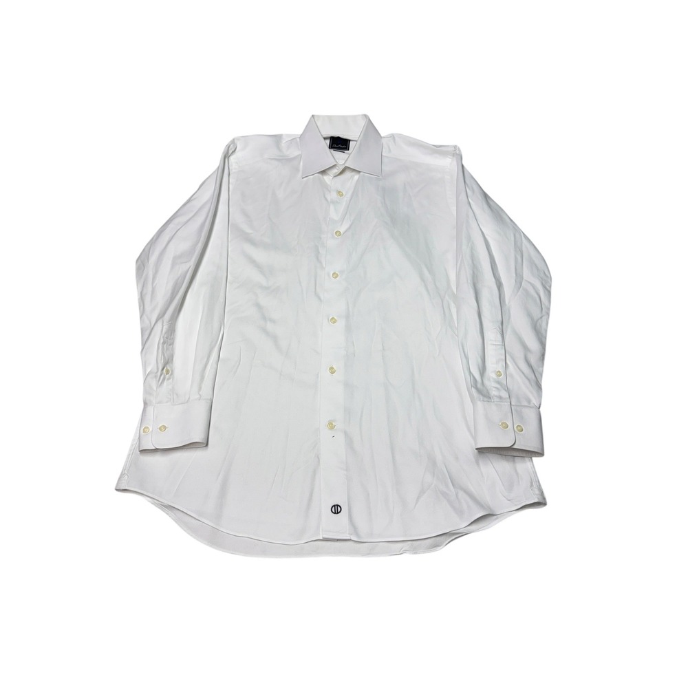 David Donahue White Cotton Trim Fit Dress Shirt Mens 16.5 32/33 Textured Sleeve